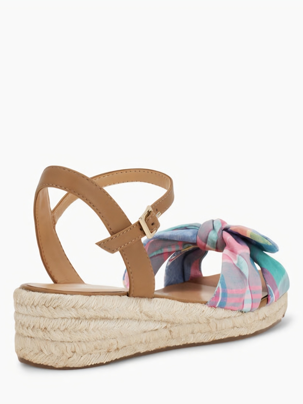 Talbots Tan Espadrille Sandals with Pink & Blue Plaid Knot Size 6.5 - Picture 3 of 9
